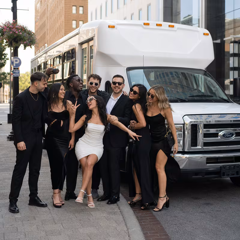 Black Mercedes Sprinter van staged for an Indianapolis Bachelor & Bachelorette Transportation group