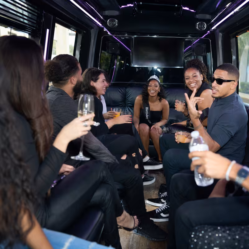Black Mercedes Sprinter van staged for an Indianapolis Birthday Transportation group