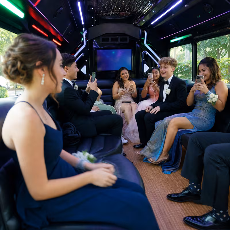 Black Mercedes Sprinter van staged for an Indianapolis Prom & Homecoming Transportation group