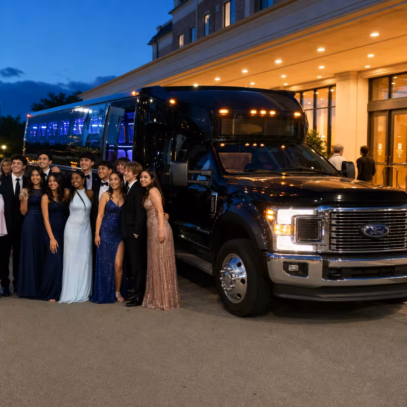 Party bus interior with wraparound leather seating and LED lighting in Indianapolis