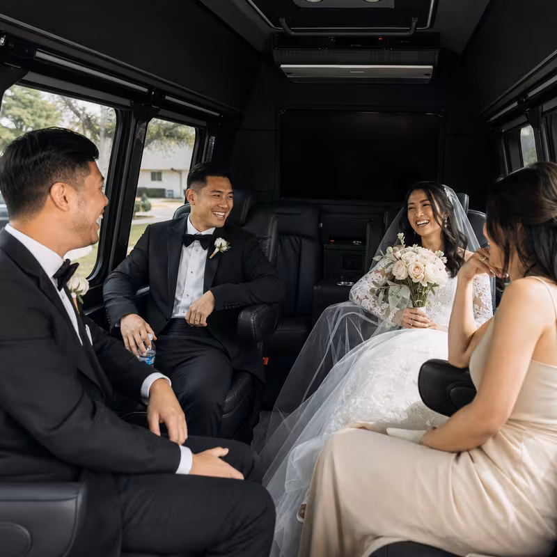 Black Mercedes Sprinter van staged for an Indianapolis Wedding Transportation group